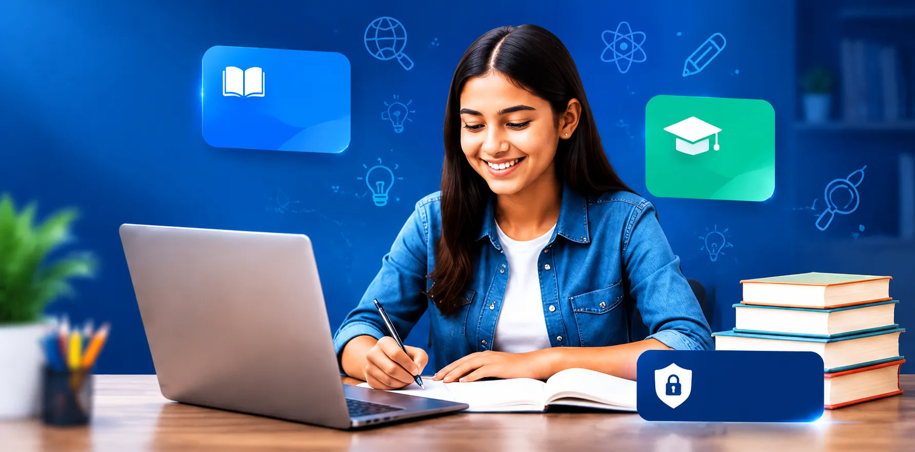 Student studying with notes